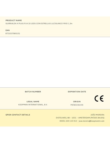 Guirnalda a pilas, función fija, uso interior, con estrellas, blanco frío, 10 leds, 1,30 m