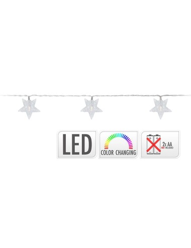 Guirnalda a pilas fija 10 leds con estrellas luz multicolor 1,3m