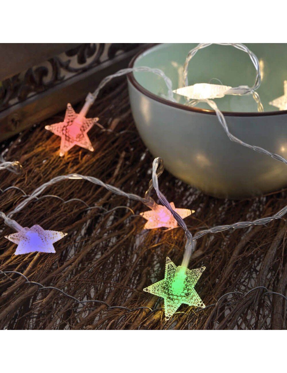 Guirnalda a pilas fija 10 leds con estrellas luz multicolor 1,3m