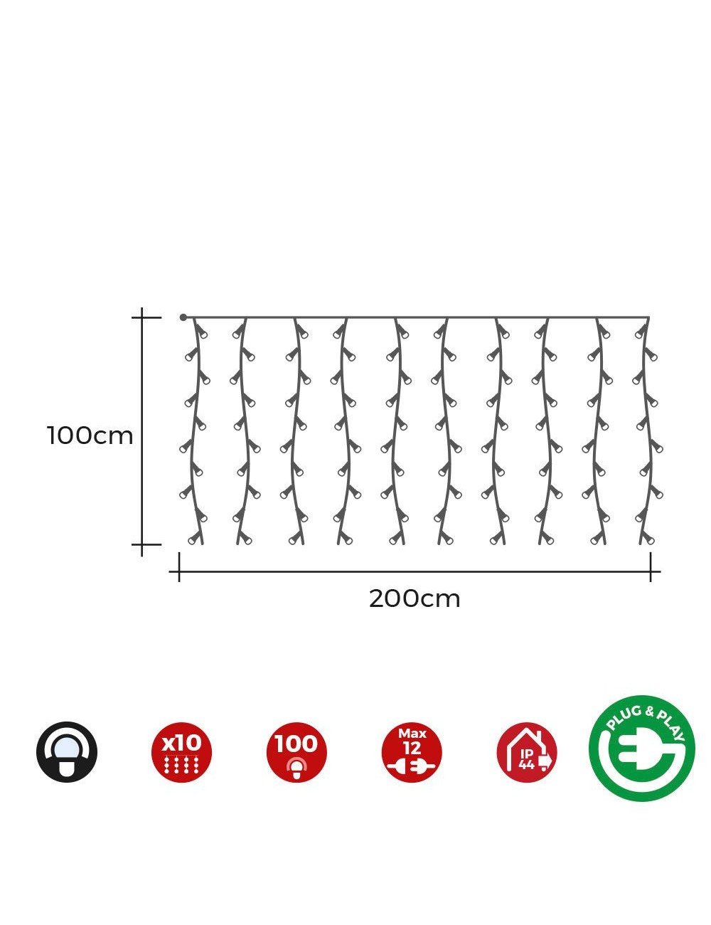 Cortina con programdor easy-connect blanco frío, 2x1m