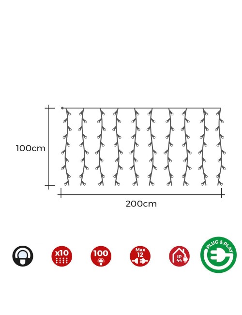 Cortina con programdor easy-connect blanco frío, 2x1m