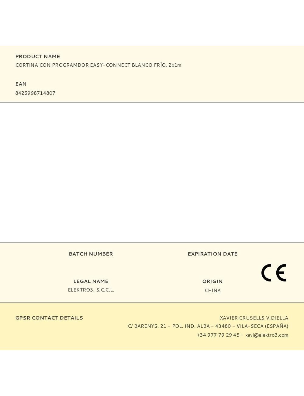 Cortina con programdor easy-connect blanco frío, 2x1m