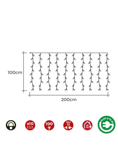 Cortina con programdor easy-connect, blanco cálido, 2x1m