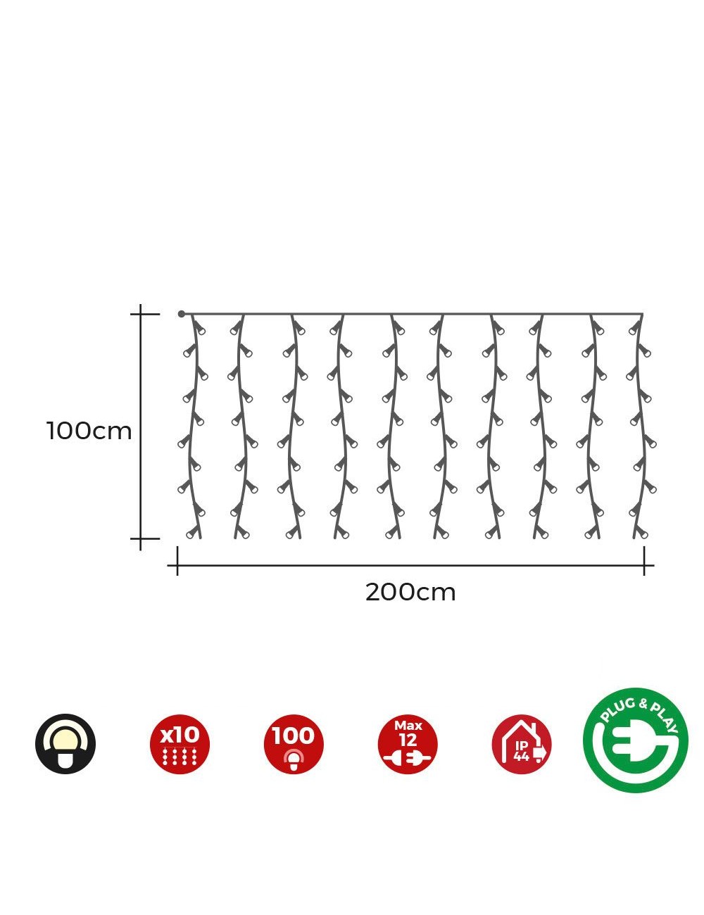Cortina con programdor easy-connect, blanco cálido, 2x1m
