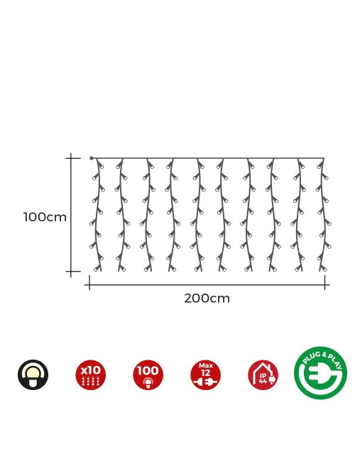 Cortina con programdor easy-connect, blanco cálido, 2x1m