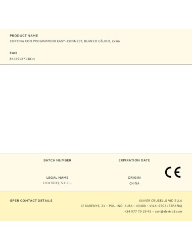 Cortina con programdor easy-connect, blanco cálido, 2x1m