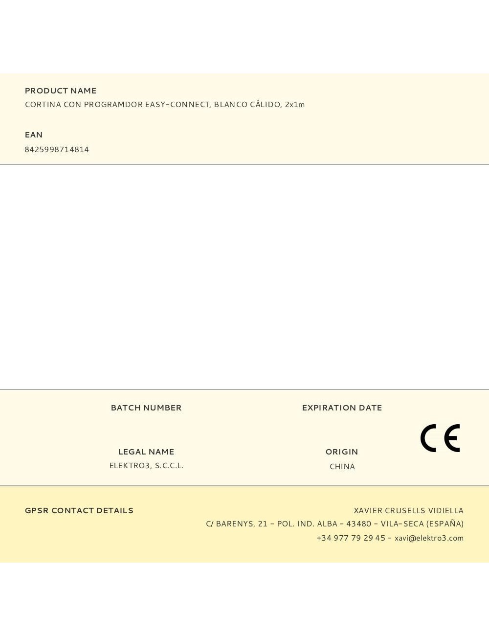 Cortina con programdor easy-connect, blanco cálido, 2x1m