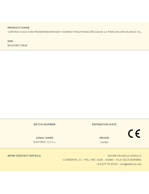 Cortina icicle con programador easy-connect multifunción 2x0,5m 12 tiras 40 leds blanco calido