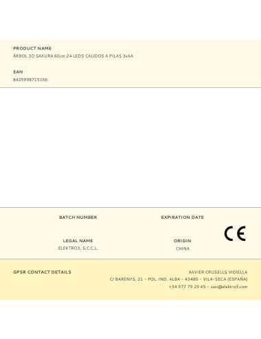 Árbol 3d sakura 60 cm 24 leds cálidos a pilas 3 x aa