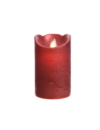 Vela de cera led color rojo con acabado metálico ø7,5 x 12,5 cm