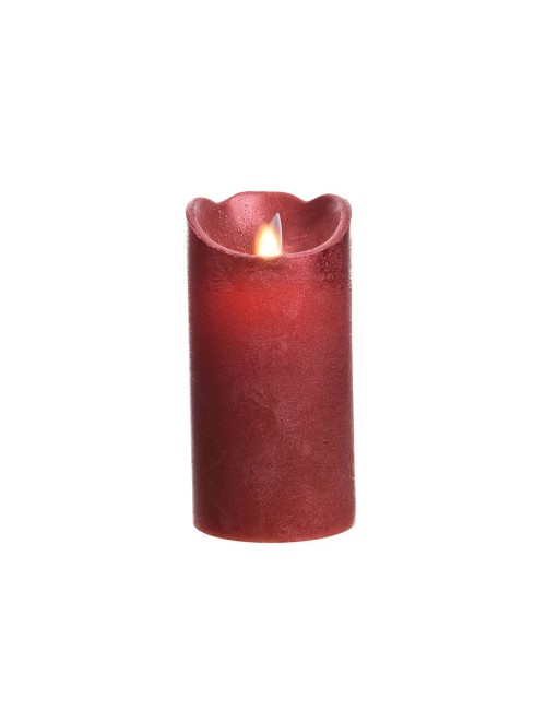 Vela de cera led color rojo con acabado metálico ø7,5 x 15 cm
