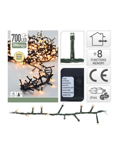 Guirnalda multifunción, uso exterior, tipo espino, luz cálida, 700 leds, 14 m