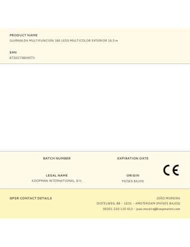 Guirnalda multifunción, uso exterior, multicolor, 180 leds, 16,5 m