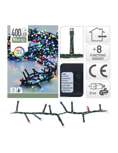 Guirnalda multifunción, uso exterior, tipo espino, multicolor, 400 leds, 11 m