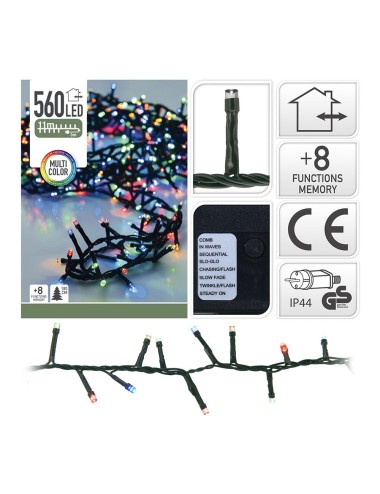 Guirnalda multifunción, uso exterior, tipo espino, multicolor, 560 leds, 14 m