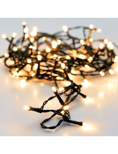 Guirnalda a pilas, multifunción, uso exterior, blanco cálido, cable negro, 48 leds, 4 m