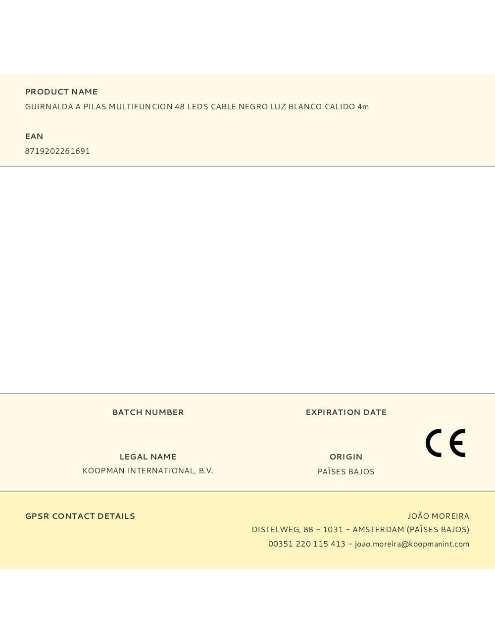 Guirnalda a pilas, multifunción, uso exterior, blanco cálido, cable negro, 48 leds, 4 m