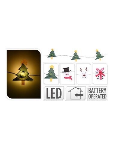 Guirnalda a pilas, función fija, uso interior, motivos navideños, 20 leds decorativos, 1,05 m modelos variados