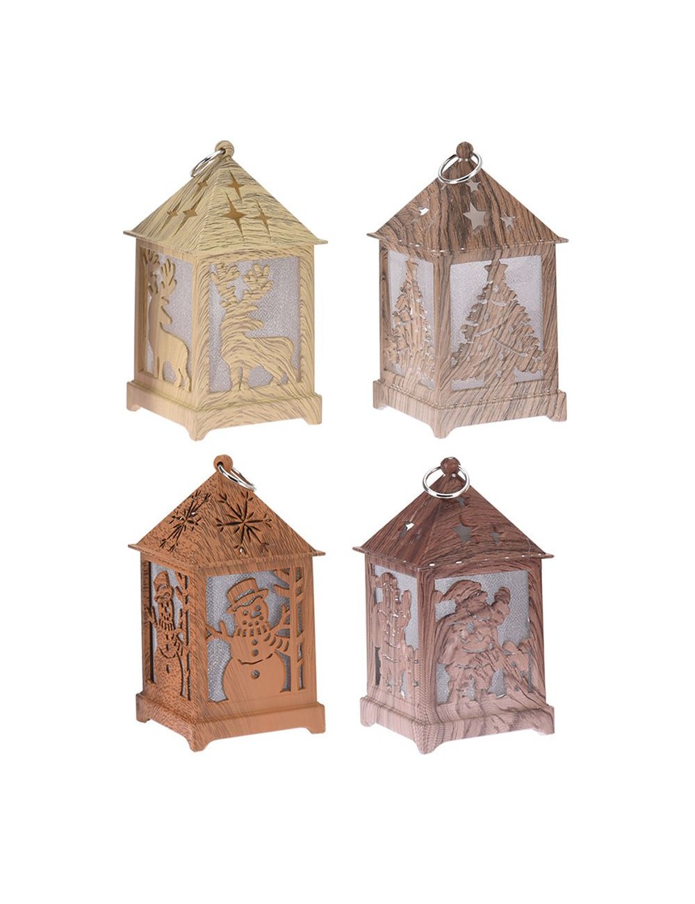 Farol led tallado efecto madera 6,5x6,5x12cm colores/modelos surtidos