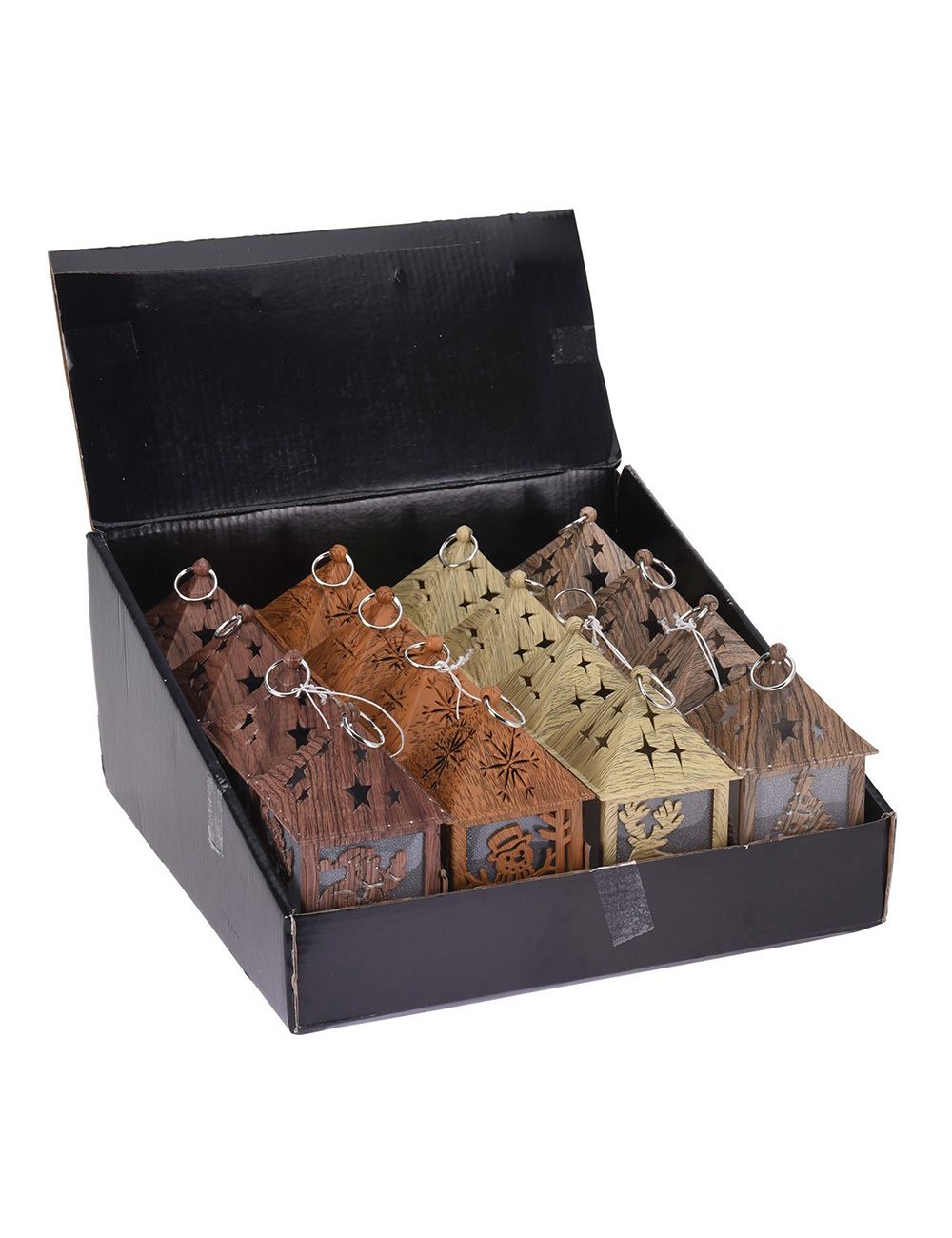 Farol led tallado efecto madera 6,5x6,5x12cm colores/modelos surtidos