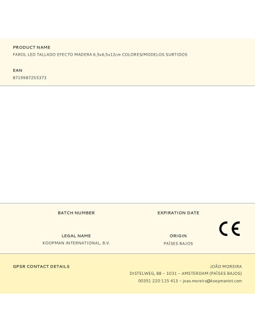 Farol led tallado efecto madera 6,5x6,5x12cm colores/modelos surtidos