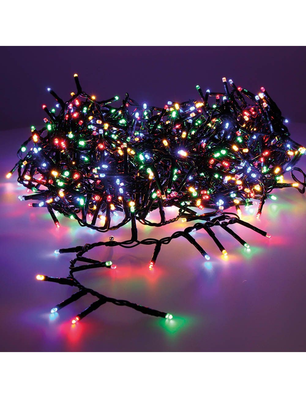 Guirnalda multifunción, uso exterior, led compact, multicolor y blanco cálido, cable verde, 500 leds, 14 m