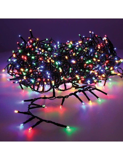 Guirnalda multifunción, uso exterior, led compact, multicolor y blanco cálido, cable verde, 500 leds, 14 m