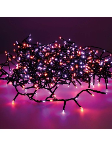 Guirnalda multifunción, uso exterior, led compact, morado y naranja, cable negro, 500 leds, 16 m