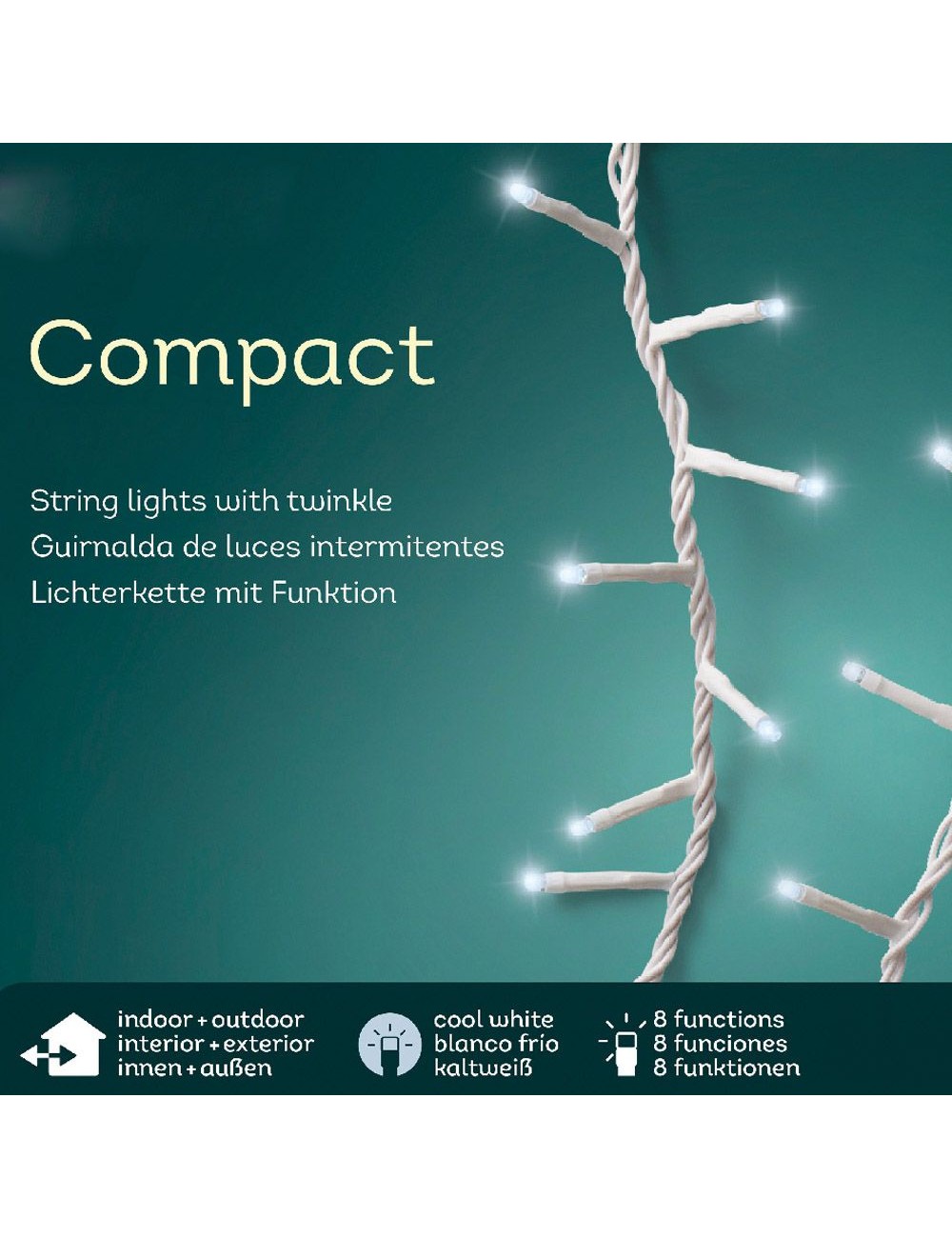 Guirnalda multifunción, uso exterior, led compact, blanco frío, cable blanco, 500 leds, 16 m