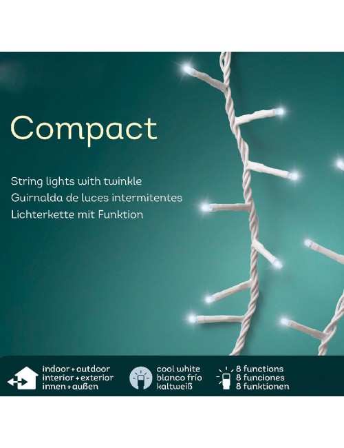 Guirnalda multifunción, uso exterior, led compact, blanco frío, cable blanco, 500 leds, 16 m