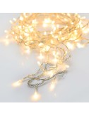 Guirnalda a pilas, multifunción, uso exterior, blanco cálido, cable transparente, 96 leds, 7,50 m