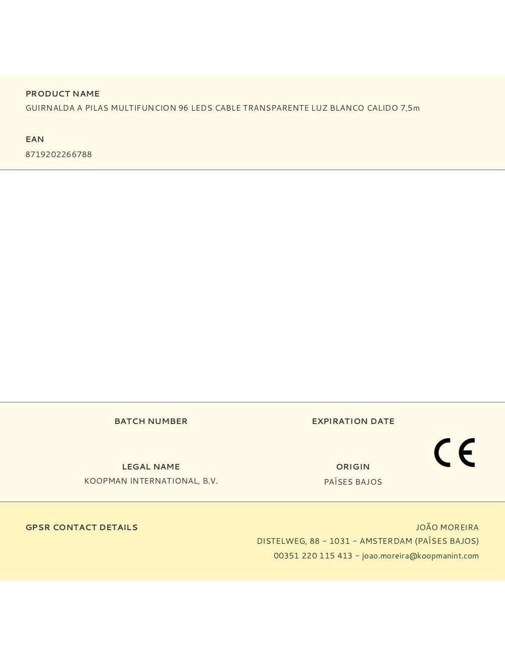 Guirnalda a pilas, multifunción, uso exterior, blanco cálido, cable transparente, 96 leds, 7,50 m