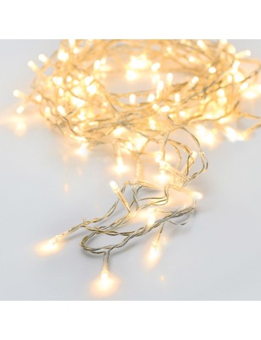 Guirnalda a pilas, multifunción, uso exterior, blanco cálido, cable transparente, 24 leds, 2,30 m