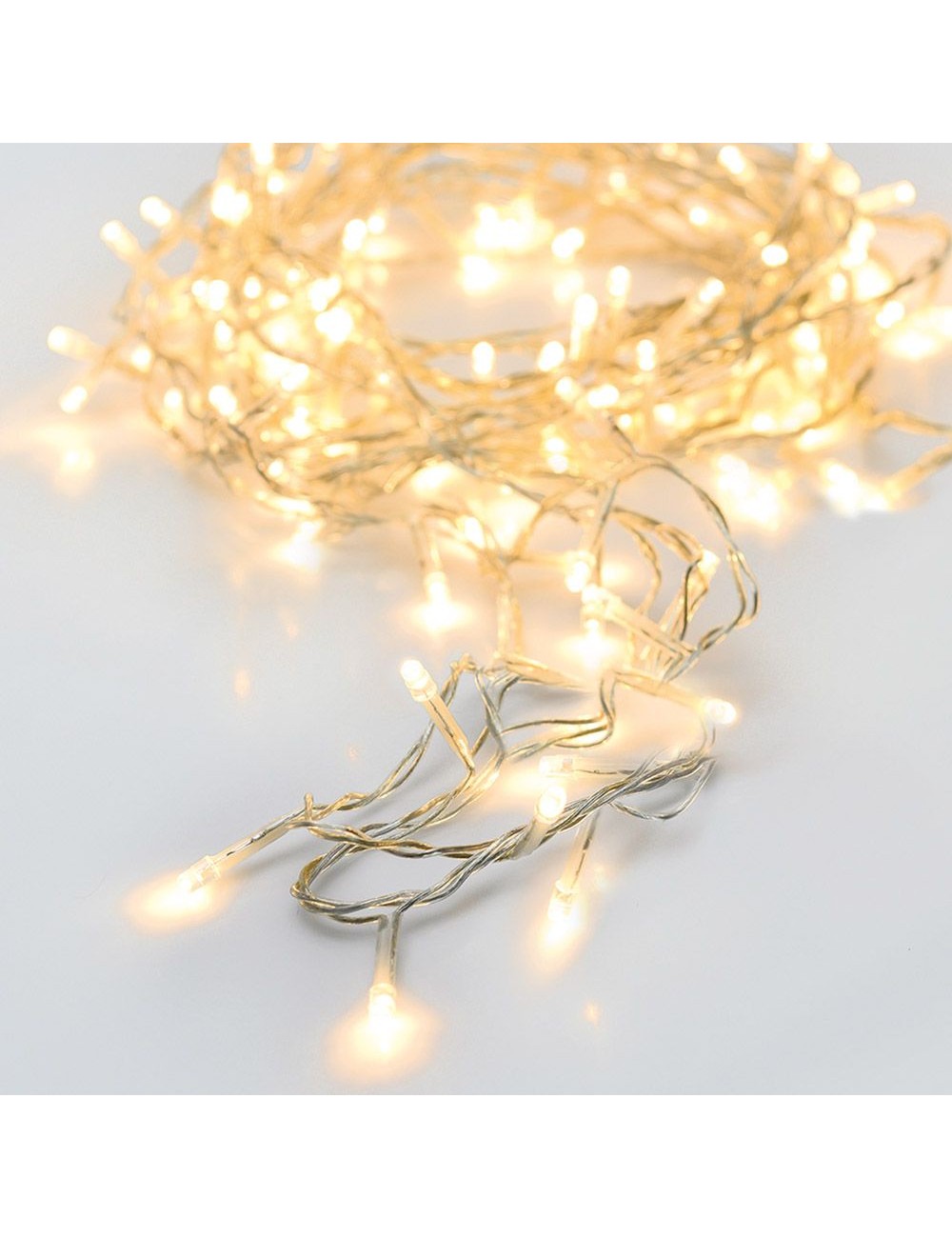 Guirnalda a pilas, multifunción, uso exterior, blanco cálido, cable transparente, 24 leds, 2,30 m