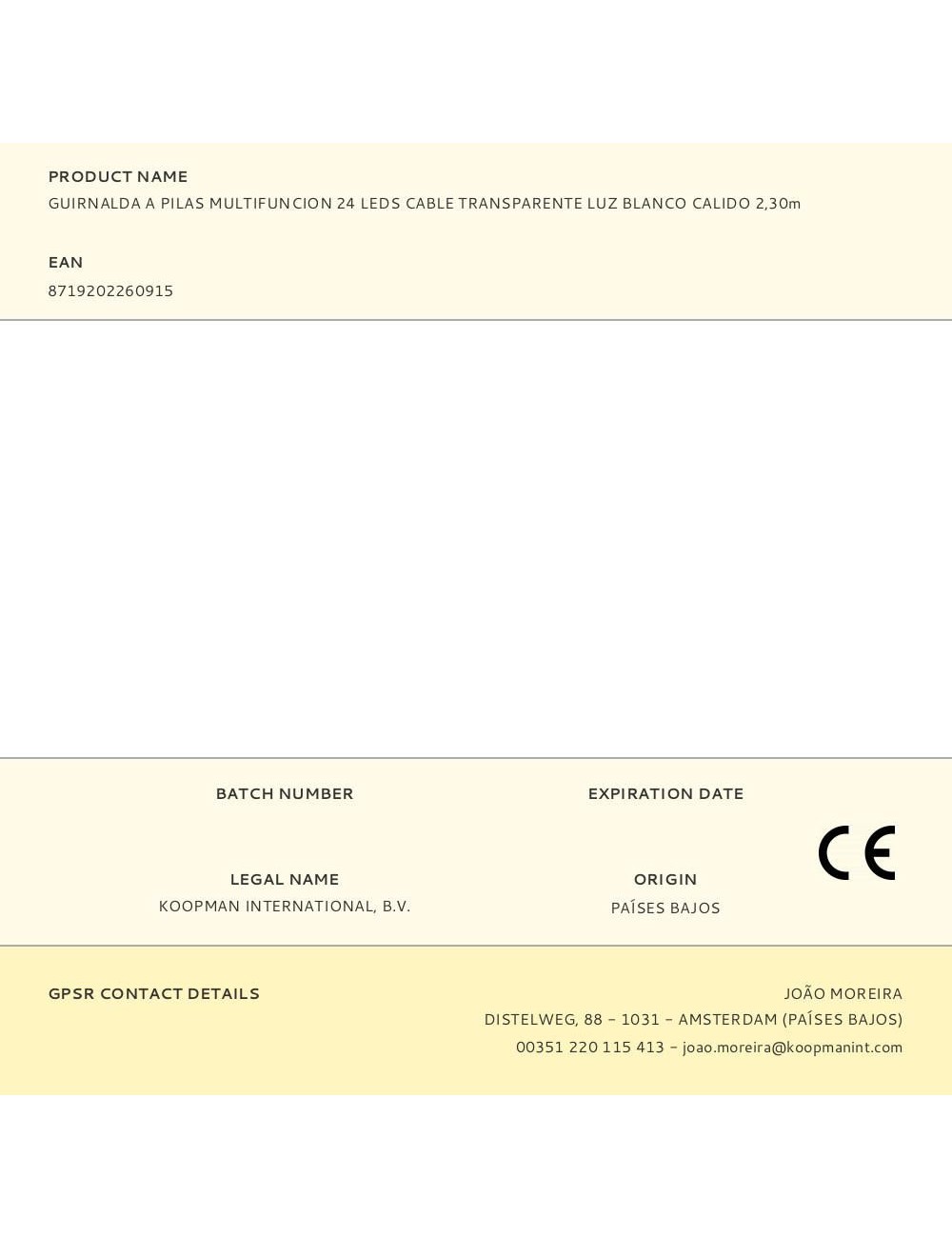 Guirnalda a pilas, multifunción, uso exterior, blanco cálido, cable transparente, 24 leds, 2,30 m