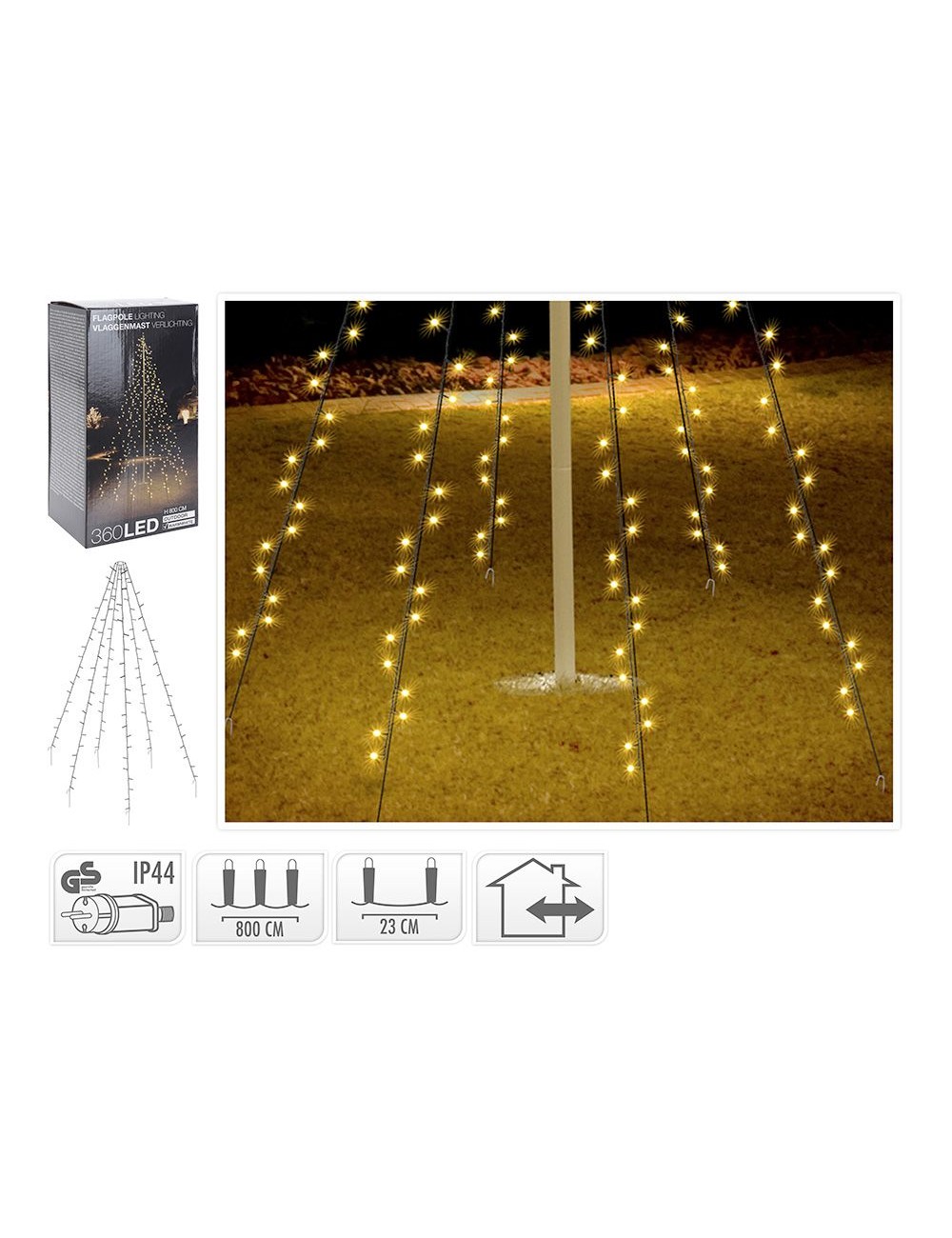 Cortina exterior, especial para arboles, blanco cálido, 360 leds, 8 m