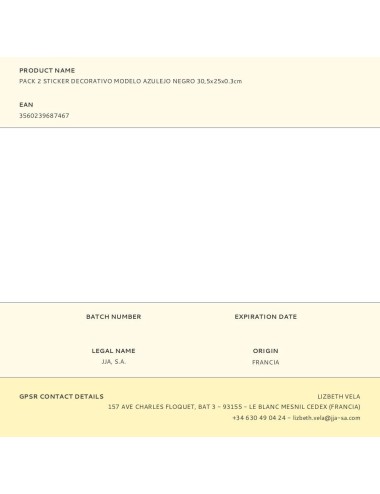 Sticker decorativo modelo azulejo negro 30,5 x 25 x 0.3 cm, pack 2 uds