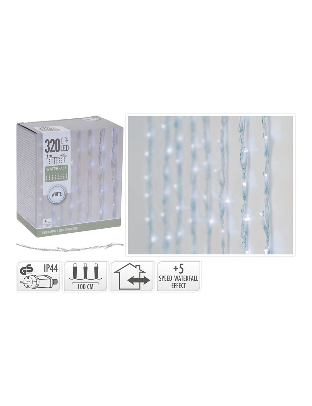 Cortina multifunción, exterior, 320 leds, 1 x 2 m, blanco frío