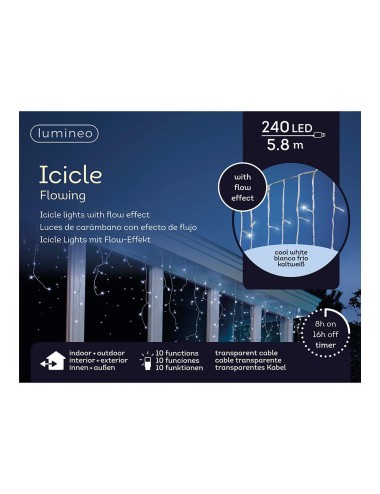 Cortina multifunción, exterior, led icicle, 240 leds, 5,8 m, luz fría