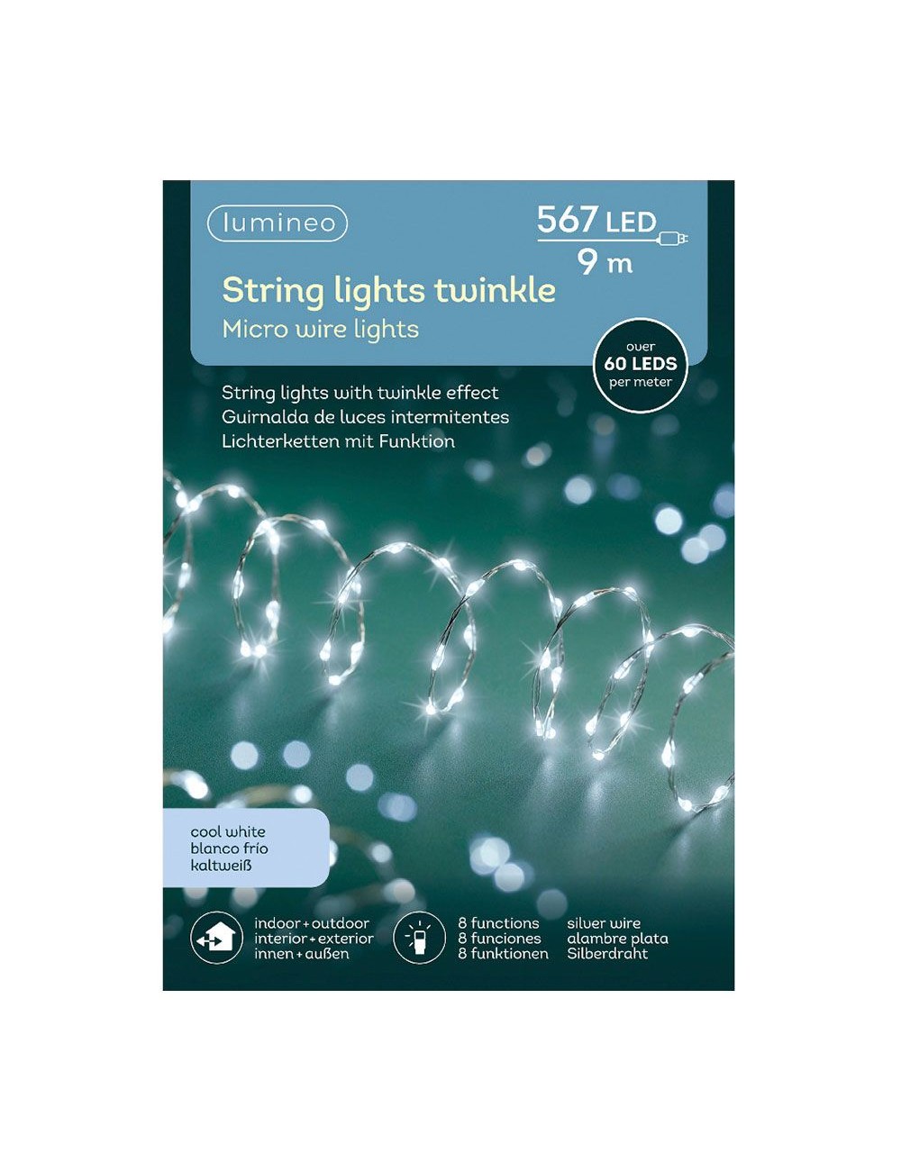 Guirnalda micro led extra dense 567 leds luz fria parpadeante cable plata 14 m