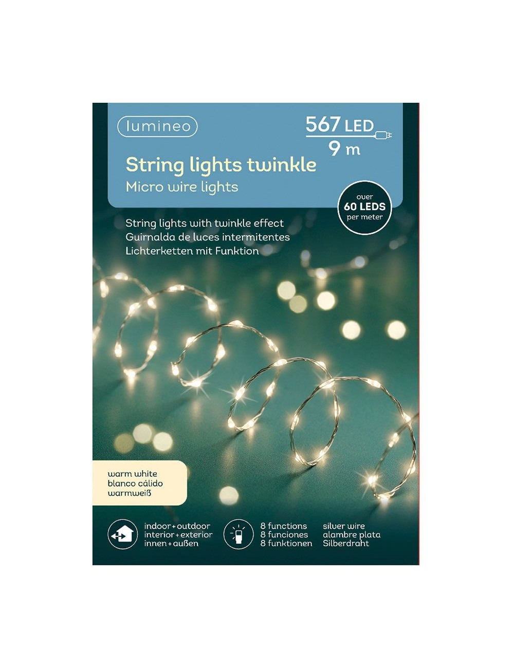 Guirnalda micro led, 567 leds, multifunción, luz cálida, exterior, 9 m