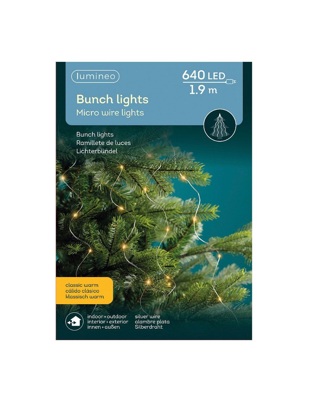 Guirnalda micro led fija, 640 leds, para árbol, luz cálida, exterior, tiras de 1,9 m
