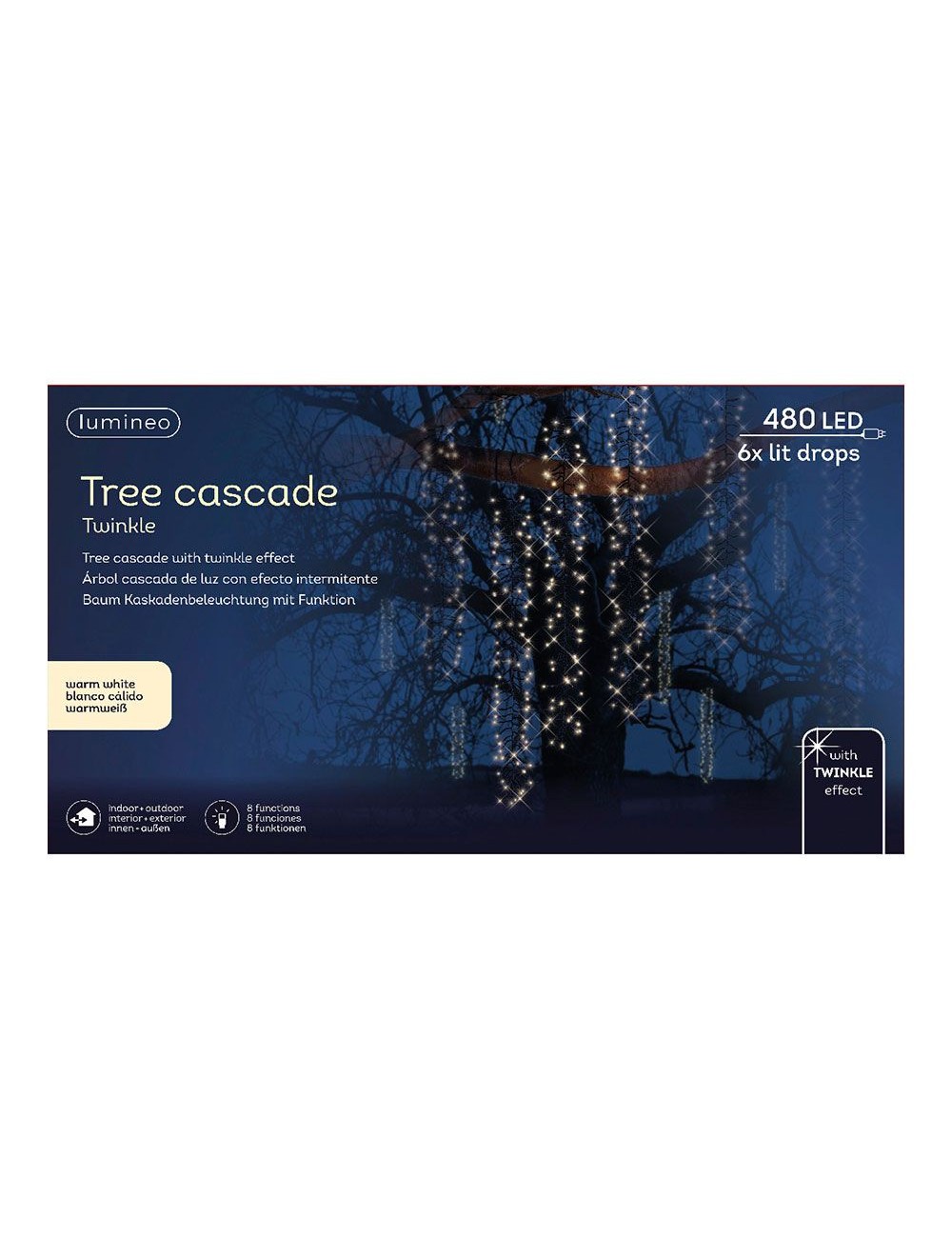 Cortina multifunción, exterior, especial para arboles, forma cascada, luz cálida, 480 leds, 2 m