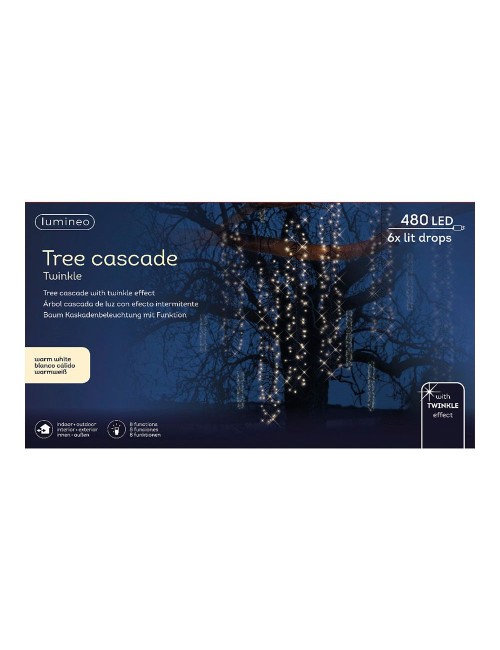 Cortina multifunción, exterior, especial para arboles, forma cascada, luz cálida, 480 leds, 2 m