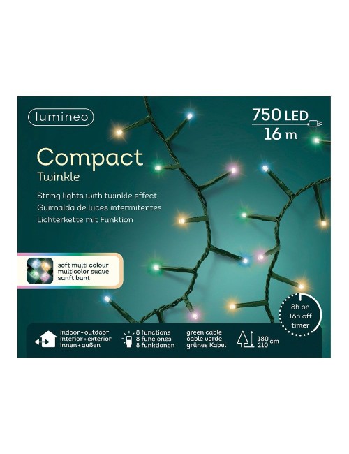 Guirnalda multifunción, uso exterior, led compact, multicolor pastel, cable verde, 750 leds, 21 m