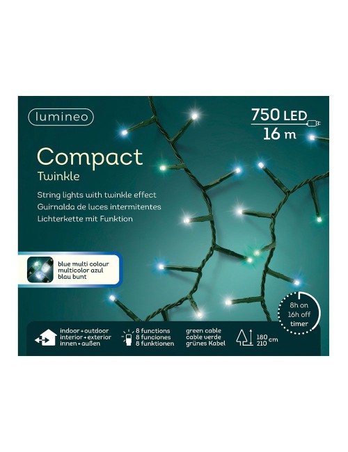 Guirnalda multifunción, uso exterior, led compact, multicolor azul, cable verde, 750 leds, 21 m