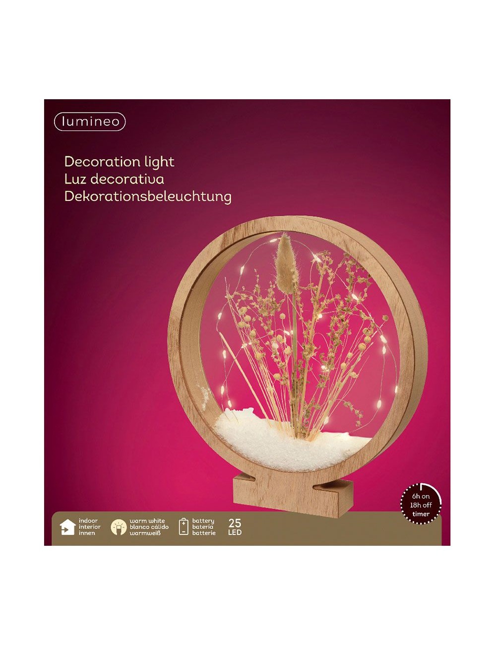 Círculo de madera con microleds 25 leds, 4,30 x 25 x 27,5 cm