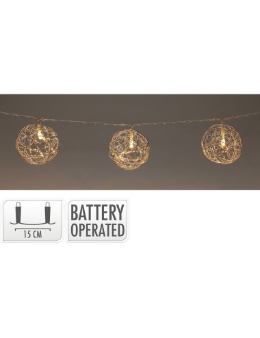 Guirnalda de 10 bolas plateadas de alambre transparente 165 cm 2 x aa