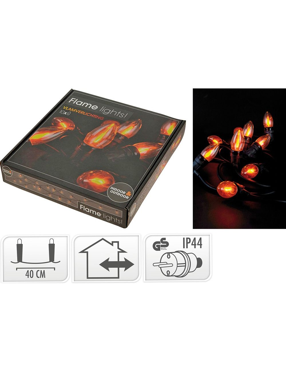 Guirnalda 10 led 220 v efecto llama ip44 510 cm