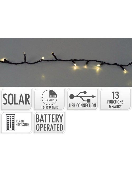 Guirnalda solar recargable, 480 leds, multifunción, luz cálida, exterior, 21,6 m
